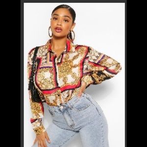 BooHoo Plus Chain Printed “Silk” Shirt Dress